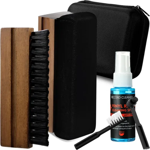 Vista 10 de Ziliny Kit de limpieza de discos de vinilo de 6 piezas, incluye cepillo de microfibra de nailon, líquido limpiador y caja de almacenamiento, kit
