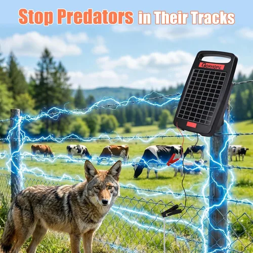 Vista 5 de Cargador de Cerca Eléctrica Solar Mejorado 5Miles con Alarma de Cortocircuito, 0.11J Cargador Solar de Cerca Protección de 24 Horas, con Panel