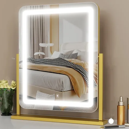 Vista 11 de Gvnkvn Espejo de maquillaje iluminado, espejo de tocador Hollywood con luces, tres modos de iluminación de color y espejo de aumento desmontable