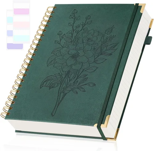 Cuadernos de diario A5, cuaderno de espiral de tapa dura, cuaderno de cuero para mujeres y niñas, cuaderno de rayas universitarias con páginas