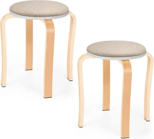 Taburetes de madera, juego de 2 taburetes apilables de madera, asientos adicionales para niños, invitados, portátiles redondos de 16.5 pulgadas,