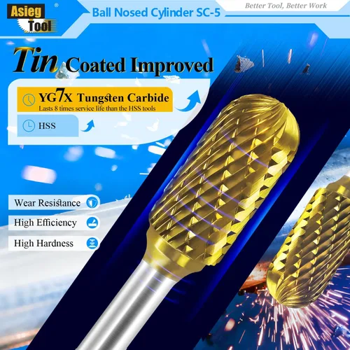 Vista 4 de Lima giratoria de carburo de tungsteno SC-3, forma cilíndrica de extremo de punta de bola, corte doble para brocas de amoladora de troquelado