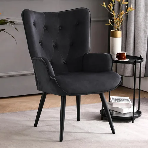 Furniliving Silla de Acento de Terciopelo Moderna Tapizada Sillón Lateral con Patas Cónicas Sillas de Sofá con Respaldo Alto Acolchadas con Botones