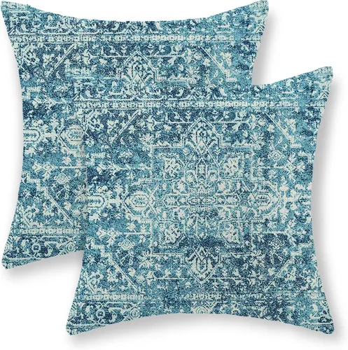 Vista 23 de BETGINY Fundas de almohada boho 12x20, almohadas decorativas al aire libre de diseño étnico azul y blanco para sofá, funda de cojín