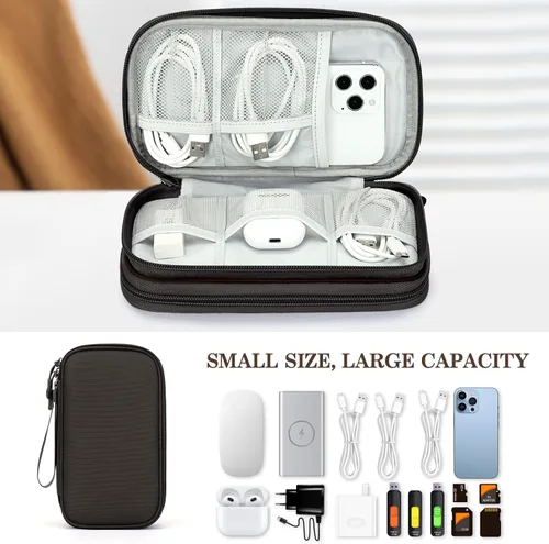Vista 453 de FYY Organizador para accesorios electrónicos, para viajes, para cables, celular y cargadores, estuche portátil, impermeable, doble capa, bolsa