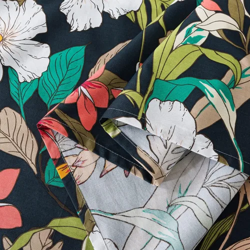 Vista 8 de FADFAY Juego de sábanas florales tamaño California King, color negro y rojo, sábanas suaves de algodón de 600 hilos con estampado de hojas, sábana