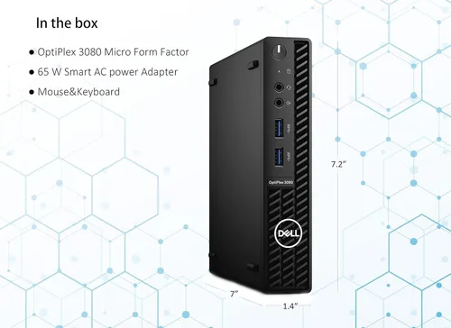 Vista 2 de Dell OptiPlex 3000 3080 - Computadora de sobremesa Intel Core i3 de 10ª generación i3-10100T de cuatro núcleos (4 núcleos) 3 GHz, DDR4 SDRAM de 8 GB