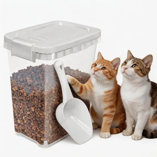 Contenedor de almacenamiento de alimentos para perros de 5 a 10 libras con cuchara, recipiente hermético para alimentos para gatos, con cierre de