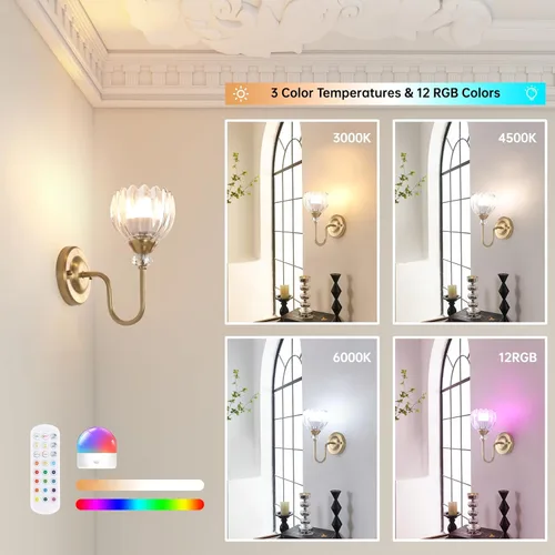 Vista 3 de Juego de 2 apliques de pared vintage a pilas, lámpara de pared recargable con batería de 5000 mAh y control remoto, luces de pared regulables