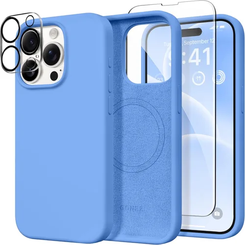 Vista 403 de GONEZ Funda magnética para iPhone 14, compatible con Magsafe, con protector de pantalla + protector de cámara, forro de microfibra antiarañazos