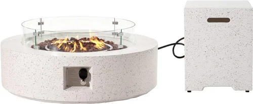 Vista 9 de HOMPUS Mesa redonda de propano para exteriores, mesa de fuego de 41 x 12 pulgadas con protector contra el viento y mesa de cubierta de tanque de 20