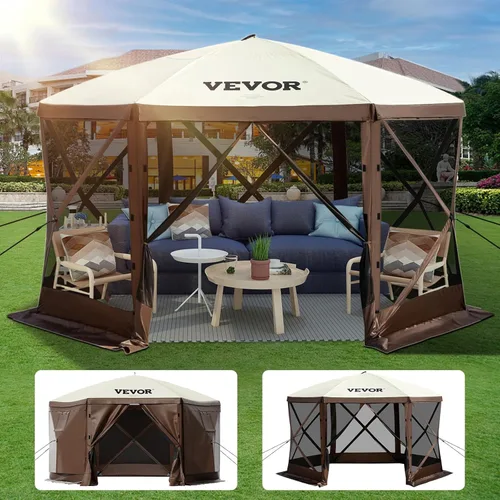 Vista 15 de Vevor Tienda de campaña desplegable con mosquitero, toldo de 4 lados, refugio solar, 4 paños para viento extraíbles para privacidad, ventanas