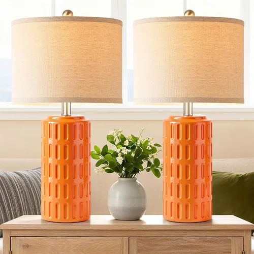 Vista 12 de PARTPHONER Juego de 2 lámparas de mesa de cerámica modernas de 23 pulgadas, lámparas de mesa para sala de estar, lámparas de noche rústicas