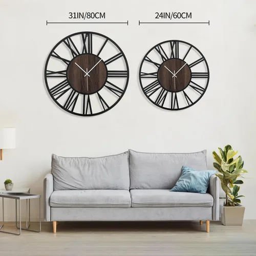Vista 2 de LEIKE Relojes de Pared Grandes para Sala de Estar, Silenciosos, Sin Tictac, Funcionan con Batería, Reloj de Pared de Madera Redondo Moderno de Gran