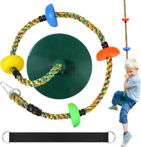 Vista 3 de Tree Swing for Kids,Heavy Duty Single Disc Seat Climbing Rope Set with Hanging Strap and Platform Carabiners for Backyard Treehouse and Outdoor