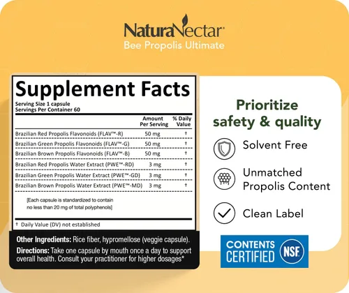 Vista 4 de NaturaNectar Ultimate Bee Propolis Contenido NSF certificado Propóleo brasileño premium rojo, verde y marrón con flavonoides y PWE