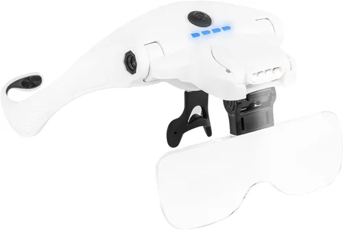 Vista 9 de Lupa de cabeza con 4 luces LED, lupa de cabeza recargable con 5 lentes desmontables 1X, 1.5X, 2X, 2.5X 3.5X - Lupa iluminada manos libres