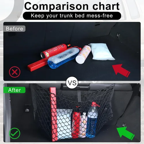 Vista 3 de Amiss Red de carga elástica, accesorios exteriores de automóvil, red de almacenamiento elástica ajustable con gancho para SUV, automóviles