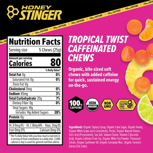 Vista 10 de Honey Stinger Masticables energéticos orgánicos Citrus Splash, sin gluten y sin cafeína, para ejercicio, correr y rendimiento, nutrición deportiva