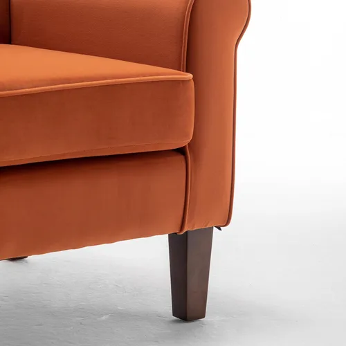 Vista 7 de Sillón clásico con marco de madera de abedul y cómodos reposabrazos enrollados, sillones para sala de estar, dormitorio y decoración de oficina