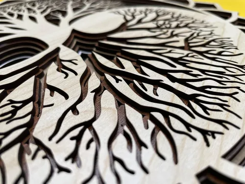 Vista 7 de Decoración de pared de madera con árbol de la vida, decoración de pared de mandala de madera con árbol de la vida (pequeño)