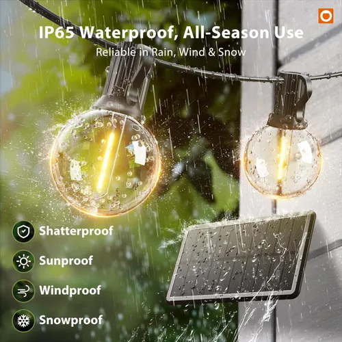 Vista 3 de addlon Cadena de luces solares para exteriores de 25 pies con alimentación solar, resistente al agua con control remoto, cadena de luces solares
