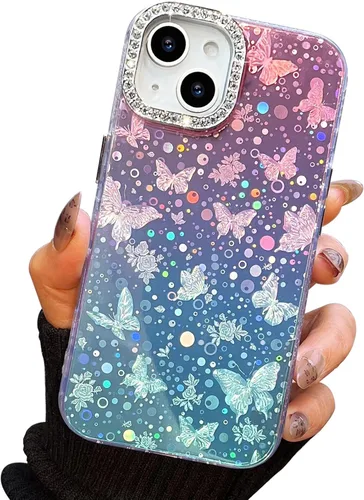 Vista 65 de I-MGAE-IN-AR - Funda diseñada para iPhone 12 y 12 Pro, diseño de mariposa plateada brillante, funda protectora de poliuretano termoplástico, suave