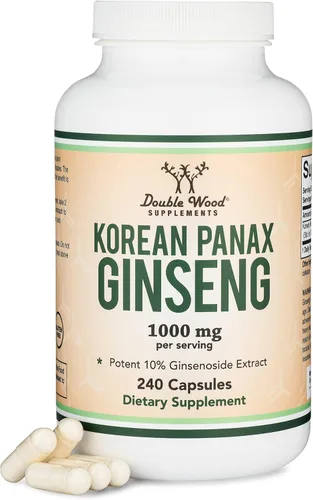 Cápsulas de ginseng (extracto de ginseng rojo coreano, Panax Ginseng 10% de ginsenósidos) (suministro para 4 meses) 240 cápsulas veganas - 1,000 mg