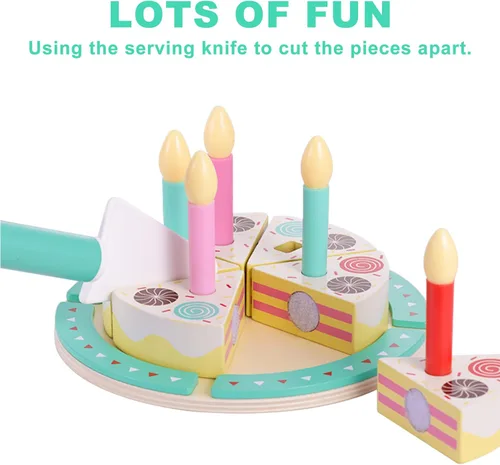 Vista 5 de Juguetes para cortar pasteles de cumpleaños, juego de comida de madera para niños pequeños, juguetes de cocina para niños y niñas