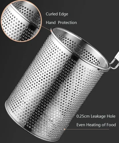 Vista 4 de TENTA KITCHEN 2 Piezas Colador de Pasta de Acero Inoxidable Micro-Perforado Con Mango, Colador de Fideos para Dumplings de Alimentos, Cesta Coladora