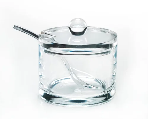 Vista 8 de J&M DESIGN Azucarero de acrílico transparente con tapa y cuchara para accesorios de cafetería, cuencos de cereales, té, recipientes de encimera