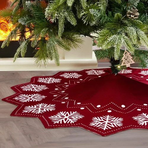 Vista 16 de WBHome - Collar para árbol de Navidad, ajustable de 28 pulgadas, punto de cable, punto grueso rústico, decoración navideña, anillo de árbol de Beige