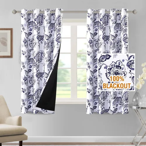 Vista 19 de H.VERSAILTEX Cortinas 100% Opacas de 45 Pulgadas de Largo, Juego de 2 Paneles, Cortinajes con Estampado Floral Cattleya, Cortinas Térmicas Florales