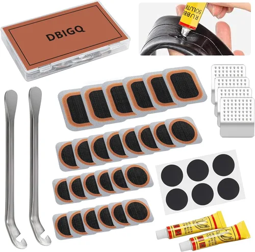 Kit de reparación de neumáticos de bicicleta, parches de vulcanización, escobilla de metal, kit de parches de tubo plano interior para bicicleta de