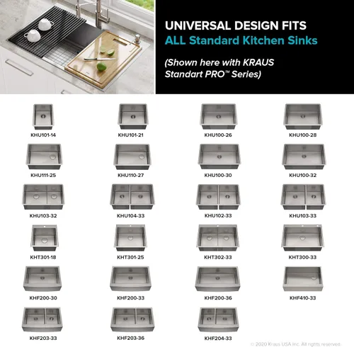 Vista 5 de Kraus Escurreplatos multiusos enrollable para encima del fregadero, con colador y esterilla en negro, KRM-10BLACK