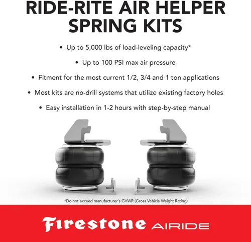 Vista 2 de Firestone Airide 2614 Ride-Rite - Kit de resortes de aire traseros para Ranger Not Raptor 2019-2023 5-100 PSI Instalación sin taladro