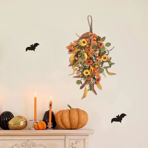 Vista 3 de Botín de cosecha de otoño de 20 pulgadas, botín artificial de arce de otoño, día de Acción de Gracias, Halloween, lágrima decorativa, decoración