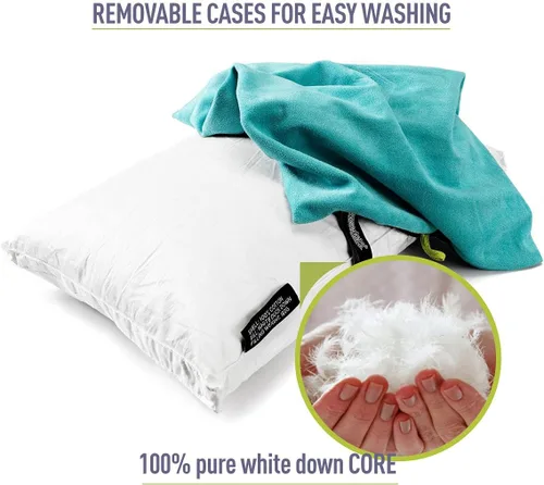 Vista 3 de ZOOOBELIVES Almohada de camping rellena de plumón para viajes, funda suave lavable, cojín de campamento pequeño para cuello y soporte lumbar sobre