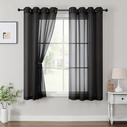 Vista 59 de OWENIE Cenefa transparente con ojales negros para ventanas, 2 paneles de 52