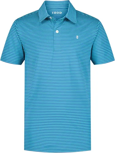 Vista 21 de Izod Boys' Performance Golf Grid Short Sleeve Stretch Collared Polo Shirt Atomizador Raya Azul