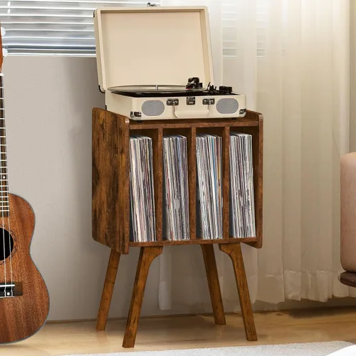 Vista 9 de Lerliuo Record Player Stand with Storage Holds Up to 80 Albums, Turntable Stand with Beech Wood Legs, Mid-Century Record Player Table,Black Vinyl