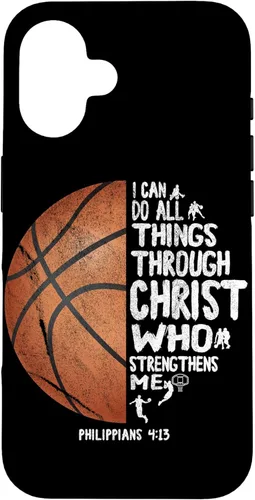 Vista 32 de Funda de baloncesto para iPhone 17 con texto en inglés "I can do All Things Through Christ Philippians