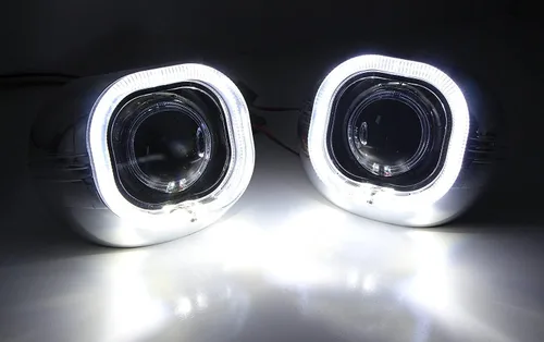 Vista 4 de iJDMTOY Par de 3.0 Tamaño Cromo Acabado OvalCuadrado Xenón Blanco LED DRLLiquidaciónLuz de Conducción Halo Anillo Bisels Shroud Solo Compatible