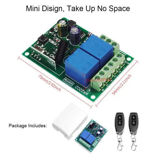 Vista 6 de AC 110V 120V 220V Control remoto inalámbrico RF interruptor de relé universal 2-Ch receptor con 2 transmisores para abridores de puertas de garaje