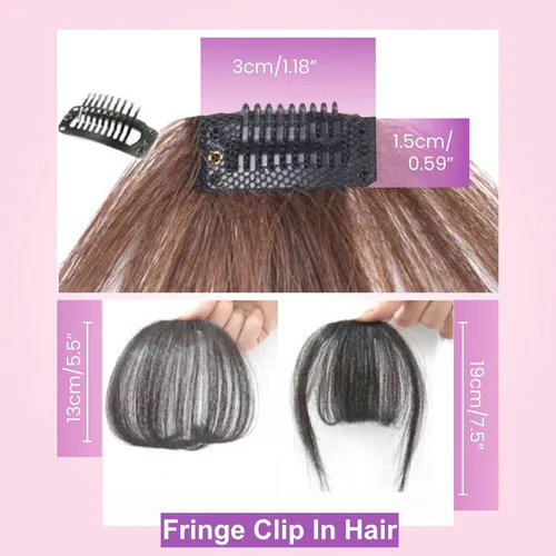 Vista 5 de Glamza Clip en fleco frontal con fleco "Big Bang" para mujer, disponible en negro, marrón oscuro o marrón claro con o sin patillas (negro