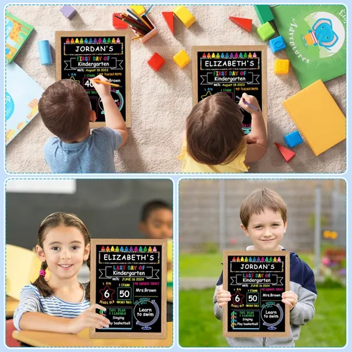 Vista 7 de WhatSign Tablero de letreros para el primer día de escuela, 10.3 x 13.2 pulgadas, marco de madera de doble cara, pizarra reutilizable para el primer