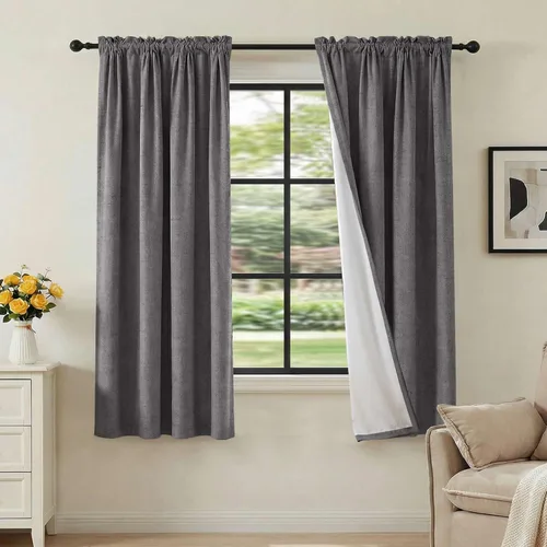 Vista 73 de H.VERSAILTEX Cortinas de aspecto de lino 100% opacas de 45 pulgadas de largo para dormitorio con bolsillo para cortinero de 42 pulgadas de ancho