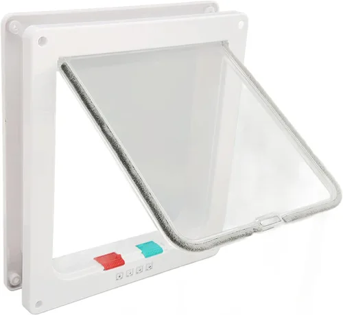 Vista 9 de Cat Flap Door Universal Interior Pet Door Controllable Access Windproof Noise Reduction Brush Bar Design for Cats and Dogs ABS Plastic 28 x 25 x 5