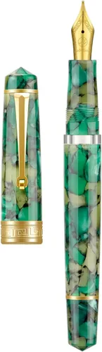 Vista 11 de Asvine P20 - Pluma estilográfica de pistón de resina ámbar, punta media de iridio, bordes dorados, colección Smooth Writer con estuche