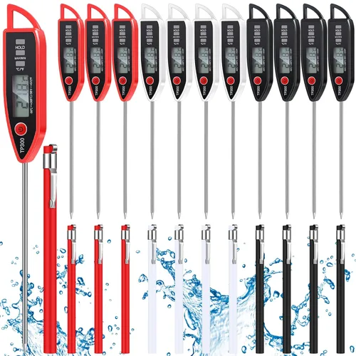 Vista 21 de Copkim Juego de 3 Termómetros de Cocina Impermeables para Agua, Líquidos, Velas y Carne. Termómetro Digital de Carne con Sonda Larga de Lectura